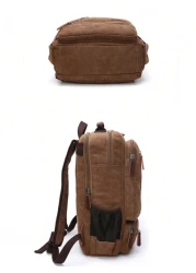 1pc Fashionable Canvas Backpack With Large Capacity And Multiple Pockets Wear Resistant Leather Handle Suitable Students Outdoor Travel Business Trip Laptop Backpack Commute Book Bag School Bag Portab
