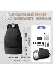 Expandable Wet Dry Separation Backpack With Shoe Compartment Casual Nylon Travel Gym Backpack Multipurpose Daypack For Men Water Resistant With Laptop Pocket