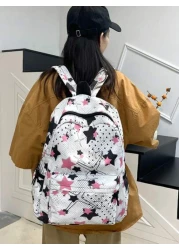  Overall Tailoring Random Pattern Placement 1pc 31cm 13cm 43cm Fashionable Star Pattern Large Capacity Nylon Backpack Versatile For Men Suitable For Daily Use Work School For Elementary Middle And Col