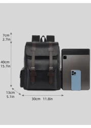 Large Laptop Backpack Men PU Leather Backpacks Male Teenagers Boys Black Schoolbag