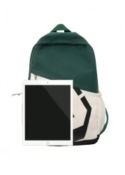 New Color Blocking Backpack For Men 15 Inch Laptop Bag 20l Capacity With Letter Print Suitable For Students Vacation School Carry On Polyester Green Personalized Gifts Practical Extra Large School Bac