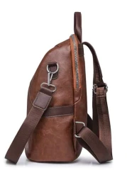 حقيبة ظهر عصرية، بطراز رجعي، سعة كبيرة، جلد اصطناعي كاجوال، أحزمة كتف قابلة للتعديل، إغلاق بسحاب، بطانة من ال