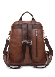 Fashionable Backpack Retro Korean Style Large Capacity Casual Faux Leather Adjustable Shoulder Strap Zipper Closure Polyester Lining Embroidered Line Details For Daily Commute