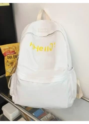 New Solid Color Large Capacity Letter Printed Backpack Fashionable And Versatile Casual Student Classroom Commuter Backpack Unisex