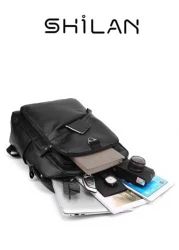SHILAN High End Men s Business Backpack With Large Capacity And Multiple Functions For Sports Made Of PU Material With Multiple Compartments And Pockets Adjustable Shoulder Straps Suitable For Outdoor