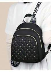 Diamond Check Embroidered Thread Rivet Backpack New Fashion Travel Bag Leisure Large Capacity Backpack Zipper Direction Random Christmas Men Bag Vacation Travel Essentials Dad Gifts School Bag Travel