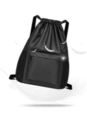 Drawstring Backpack Fashion School Gym Drawstring Camping Bag Casual String Knapsack School Backpack Schoolbag For Travel College School Commute Lightweight Sport Bag Black Backpack University Dorm Pr