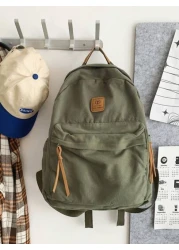 Vintage Canvas Backpack With Letter Patch And Functional Design Rucksack Summer College Bag Dad School Bag Freshman For Books Multi Functional Dorm University Gifts Fall Christmas Scream Bag Outdoor F