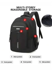 حقيبة ظهر رجالية محفظة مع تصميم شريط عاكس وجيوب متعددة، تحمل حقيبة كمبيوتر 15.6 بوصة، حقيبة مدرسية خفيفة الوزن،