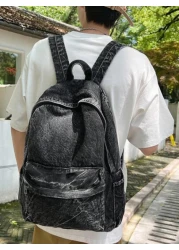 peach tree 1pc Men s Retro Backpack Fashionable Solid Color Adjustable Shoulder Strap Zipper Closure Casual Vintage Daily Use Large Capacity Lightweight Water Washed Canvas College Backpack Peach Chri