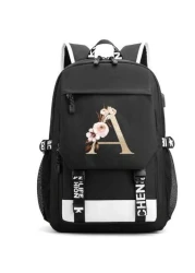 1pc Letter Printed Fashionable Functional Nylon Backpack With Extra Charging Port Suitable For Men Ideal For High School And College Students For Season Traveling And Vacation Letters From A To Z Holi