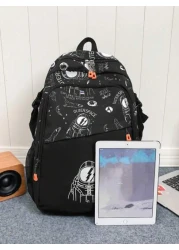 1 قطعة حقيبة ظهر منسوجة بطبعة الفضاء والرسائل ، سحاب إغلاق ، حقيبة كاجوال عصرية للمدرسة، تناسب الجنسين