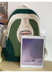 حقيبة ظهر خفيفة اللون الأخضر بشعارات بسيطة بأسلوب أكاديمي، حقيبة ظهر مناسبة للطلاب في المرحلة الإعدادية، حقي