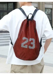 Casual Men Backpack Basketball Bag With Drawstring Closure Large Capacity Mesh Hollow Out Travel Backpack Handbag Shoulder Bag Laptop Bag Couple Backpack Student Backpack Holiday Travel Luggage Bag Mu