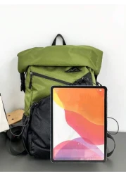 Lightweight Backpack With Waterproof Roll Top Closure Color Block Casual Fashion Portable Luggage Bag Suitable For Travel Outdoor Gym Students Personalized Gift Bags For Travel Laptop Bag Hiking Bag T