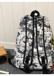MINGHONG حقيبة ظهر نايلون جرافيتي ذات سعة كبيرة للطلاب، حقيبة ظهر للسفر والأعمال والأوقات الحرة، بناموذج الرسائل