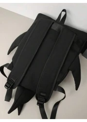 1 حقيبة ظهر رجالية بشكل سمكة القرش من النايلون الأسود، سعة كبيرة، حقيبة مدرسية للطلاب، ذات تصميم كرتوني جذاب و