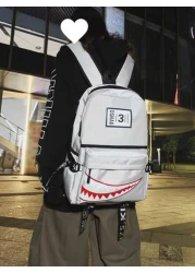 Street Fashion New Backpack Creative Large Shark Design Korean Style For High School College Students Casual Rucksack All Straps And Prints Letters Are Random School Backpack