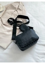 Advanced Retro Letter Printed Men s Diagonal Shoulder Bag Two Piece Mini Crossbody Bag Square Bag Mini With Coin Case Water Proof With Adjustable Strap Multi Functional Outdoor Vacation Vintage Leathe