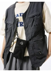 حقيبة كتف رجالية بجيب شبكي، جراب هاتف كاجوال، تصميم ثقوب شبكية، حقيبة ذكية متعددة الاستخدامات للرجال