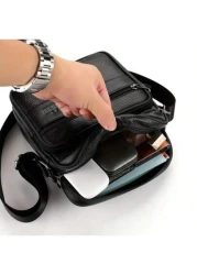 1 قطعة حقيبة جلد أسود أصلي فاخر: أنيقة، متعددة الأغراض مع حزام قابل للتعديل، مثالية للأناقة والوظيفة اليومية،