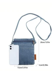 Mini Solid Color Denim Phone Bag Portable Shoulder Crossbody Bag Suitable For Work Shopping Traveling Sling Vacation School Summer Carry On Polyester Personalized Gifts Dad Husband Boyfriend Christmas