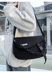 peach tree 1pc Men s Messenger Bag Bicolor Patchwork Letter Chain Decor Shoulder Bag Casual Nylon Waterproof Mini Crossbody Bag Suitable For Daily Use Halloween Christmas Gift For Boyfriend Student Ou