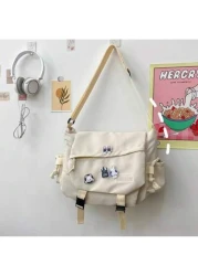 Retro Utility Courier Bag Large Capacity Shoulder Bag Student Nylon Crossbody Bag Comes With 4 Pins Unisex New Life Items For Students Men Essentials Side Bag Sling Bag Fashion Men s Bags Anime School