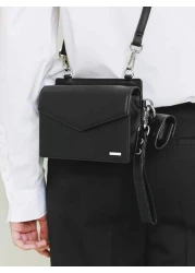 1 حقيبة كتف مربعة من الجلد الصناعي بلون أحادي عصري بسيط مناسبة للاستخدام اليومي، حقيبة كروس بودي، حقيبة حمل لل