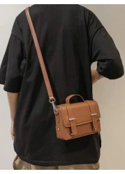 peach tree 1pc Fashionable Solid Color Adjustable Strap Flap Closure Casual Retro Daily Wear Messenger Bag Business Lightweight Waterproof PU Mini Crossbody Bag Christmas Bag Vacation Gifts Retro Bag