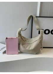 peach tree 1pc Peach Tree Crescent Moon Crossbody Bag Versatile Casual Large Capacity Adjustable Shoulder Strap Multi Pockets Vintage Lightweight Water Washed Nylon Material Christmas Men Bag Vacation