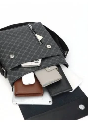 Men s Pu Leather Messenger Shoulder Bags Single Strap Flap Crossbody Bag College Valentine s Day Gift Vintage Old Money Bag For Valentines Day Gift Bag Classic Retro Printed Vintage Print Black Bag Hi