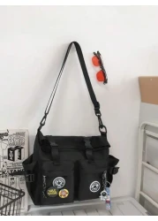 Lightweight Business Casual Medium Messenger Bag Release Buckle Decor With Bag Charm Badges For Teen Girls Women College Students Rookies White collar Workers Perfect for Office College Work Business