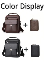 2pcs Men Shoulder Bags Set 1 Messenger Bag 1 Crossbody Bag PU Leather Material Multi Pocket High Capacity Adjustable Strap Portable New Business Style Vintage Minimalist Fashion Bag Suitable For Offic