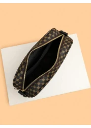 Men s Casual Checkered Shoulder Bag New Korean Leather Crossbody Bag Fashionable Small Square Bag Brand Splicing Small Backpack