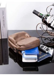 Men s New Phone Bag Korean Style Leather One Shoulder Messenger Bag Outdoor Casual Mini Waist Hanging Bag Flap Cover Square Bag In Cowhide Leather