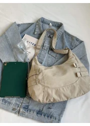 حقيبة كانفاس ذات سعة كبيرة جديدة، حقيبة كتف عصرية وحمل عبر الجسم، تصميم أنيق بسيط على شكل كرة