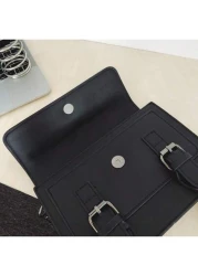 حقيبة رسول عادية للجنسين، حقيبة كتف بطراز بريطاني عصري، حقيبة يد صغيرة مربعة ذات لون واحد وإغلاق بغطاء، متعدد