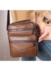  Top Grain Leather New Business Men s Messenger Bag Multi Layer High Capacity Lightweight Suitable For Commuting Travel Shopping Soft Texture Wear Resistant Waterproof