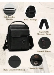 NEWHEY حقيبة كتف رجالية ، حقيبة جلد PU متقاطعة جديدة ، حقيبة يد رأسية جلد PU رجعية محمولة ، حقيبة كتف للعمل ، هدية عي