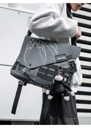 Fabric Material Large Capacity Casual Vacation Graffiti Chain Shoulder Bag For Men Punk Style Casual Bag With Pendant