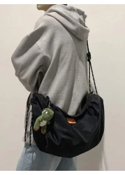 peach tree Large Capacity Peach Tree Brand Dumpling Crescent Design Men Shoulder Bag Adjustable Strap Zippered Closure Dinosaur Pendant Accent Solid Color Casual Crossbody Bag Suitable For Halloween C