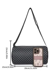 حقيبة دلو مطبوعة بنمط المربعات من البولي يوريثان، حقيبة كتف محمولة متعددة الاستخدامات مناسبة للعمل والتسوق و