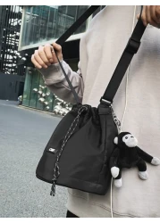 Letter Pocket Drawstring Design Fashionable All Match Mini Shoulder Crossbody Bag With Accessory Ornament Funny Gifts Travel Holiday Gifts For Men Vacation Men Gifts Laptop Winter Large Capacity Multi