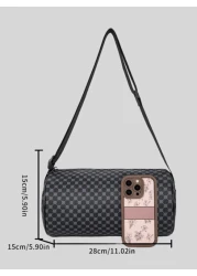 حقيبة كتف قياسية كروسبودي بسيطة طراز كوري عصري للجنسين مطبوعة بطراز رجعي، حقيبة إسطوانية مستطيلة للطلاب