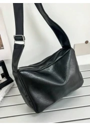 Casual Fashion Men Minimalist PU Water Proof Crossbody Bag With Wide Strap Square Shape And Single Compartment For Daily Commute Or Traveling Sling Bag Work Weekend Camping Black Bag Hiking Large Capa