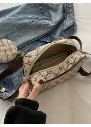 حقيبة مربعة صغيرة ذات نمط هندسي مع محفظة صغيرة من البولي يوريثان للحياة اليومية