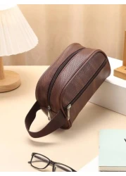 Men Waterproof Travel Toiletries Storage Bag PVC Lychee Pattern Cosmetic Bag Portable Makeup Organiser Male Zipper Handbags