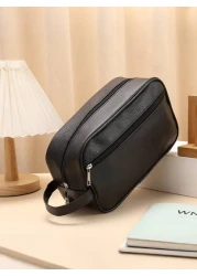 Men Waterproof Travel Toiletries Storage Bag PVC Lychee Pattern Cosmetic Bag Portable Makeup Organizer Male Zipper Handbags