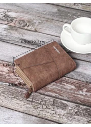 Men s Retro Matte Criss Cross Embroidery Short Wallet With Zipper Closure And Brown Thread Detail Men Clutch Bag For Travel Stuff Large Capacity Anti Theft Lightweight Hand Bag Men Wallet Winter Purse